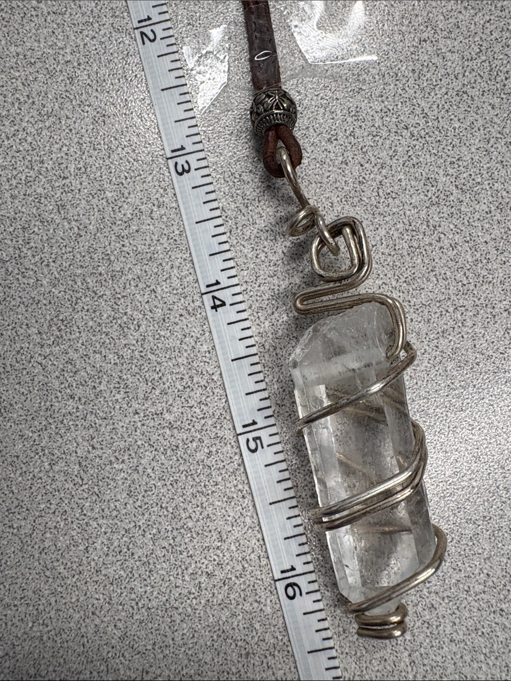 Handmade Wire-wrapped Crystal Point  Clear Quartz Pendant Leather String